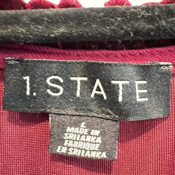 1.State Womens Tiered Peasant Dress Size Large Red Burgundy Velvet Whimsigoth - Picture 2 of 8